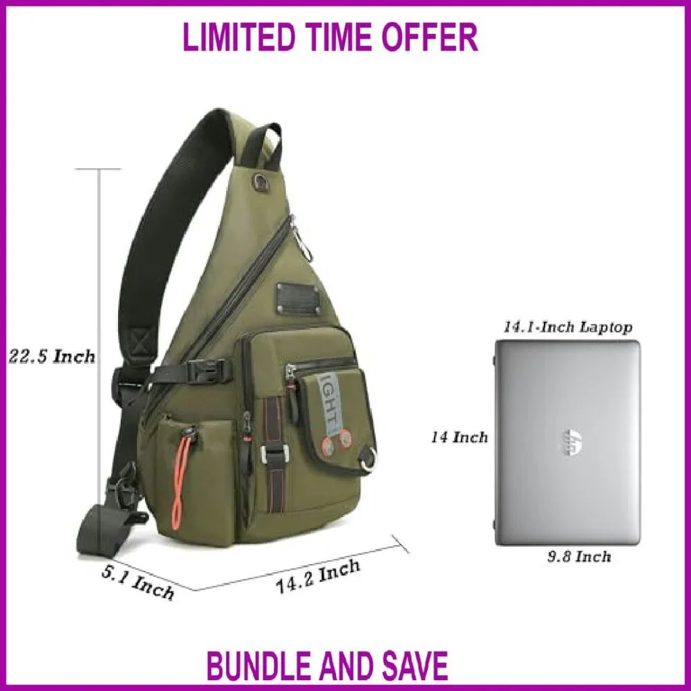 Water-Resistant Sling Backpack Fits 14